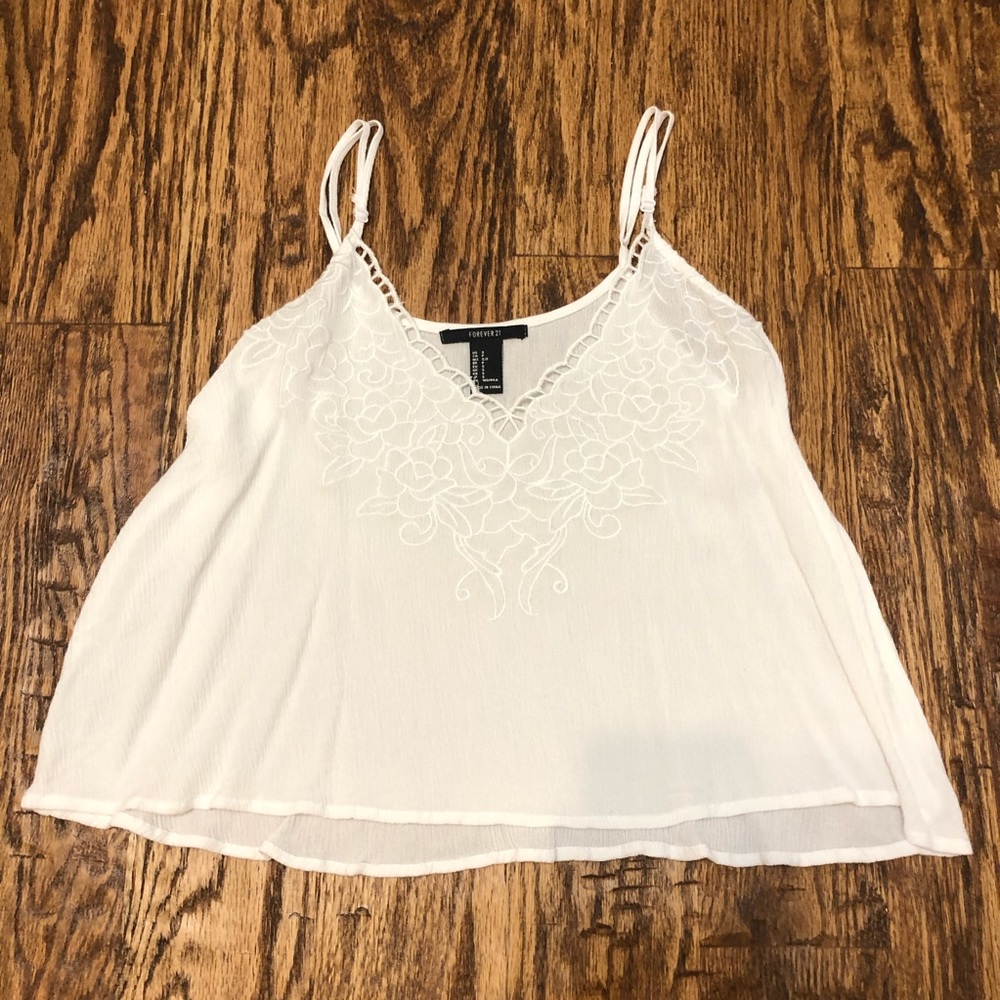White Embroidered Tank Top
